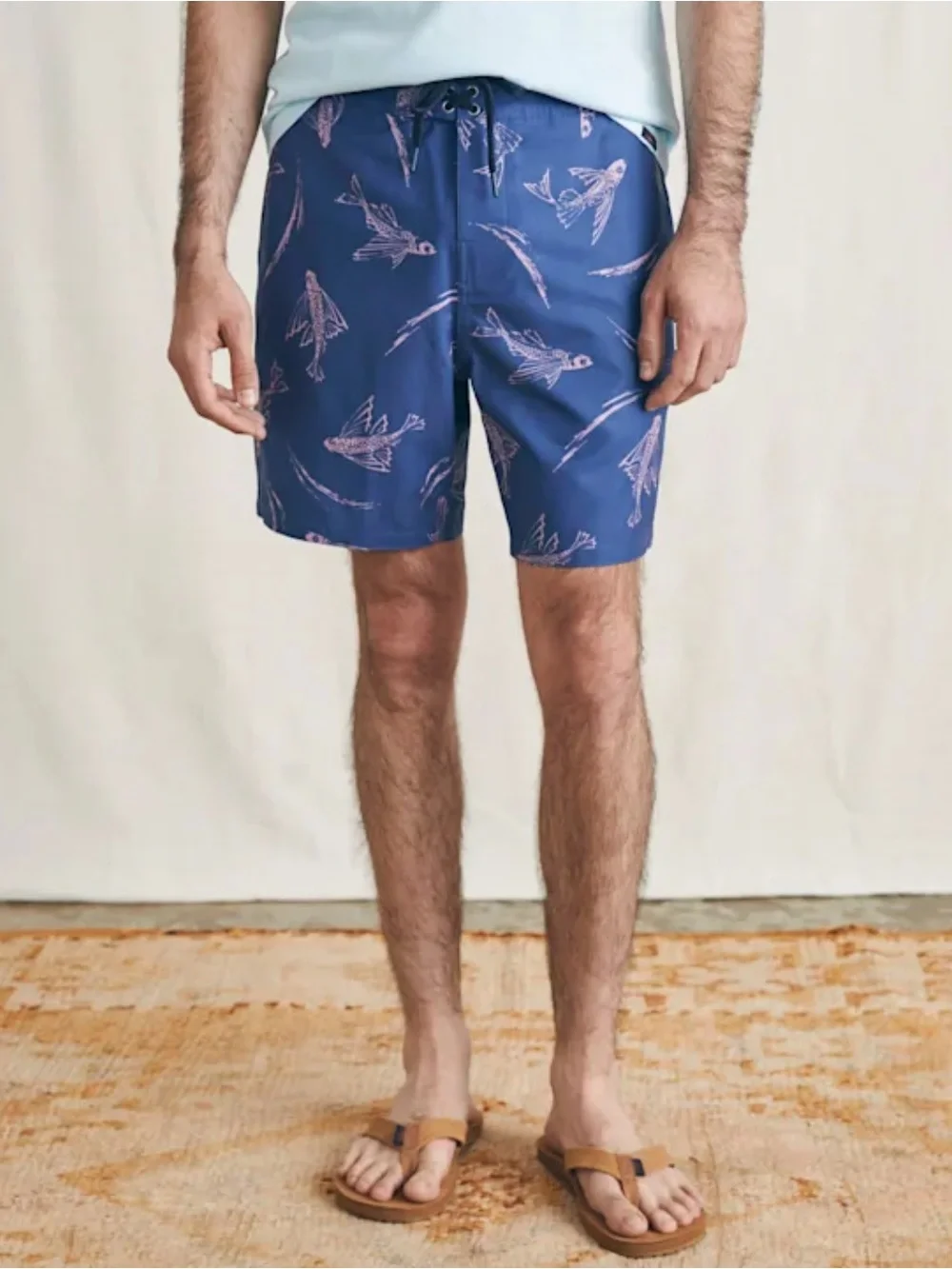 NWT Faherty Mens Navy Pink Waterways Print Sunwashed Boardshorts Sz. 33